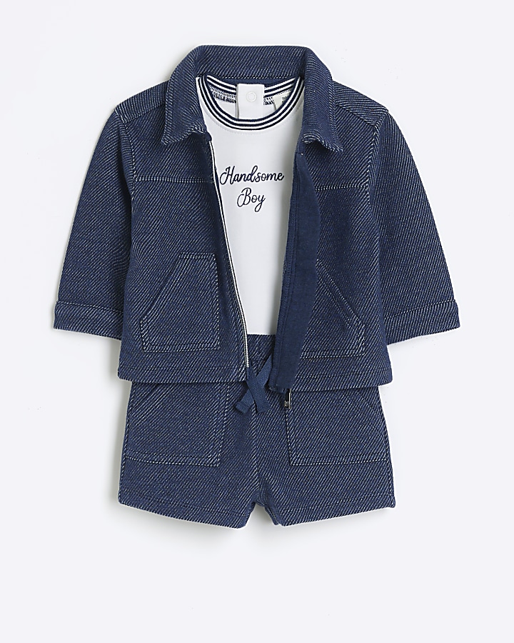 Baby boys navy zip up jacket and shorts set River Island