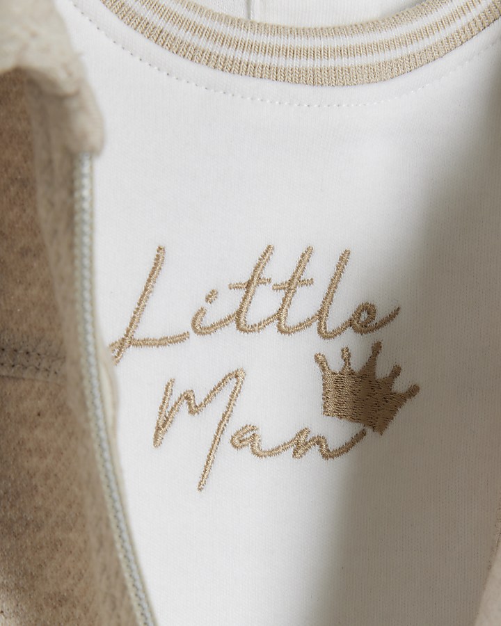 Baby Boys beige twill zip up jacket set River Island