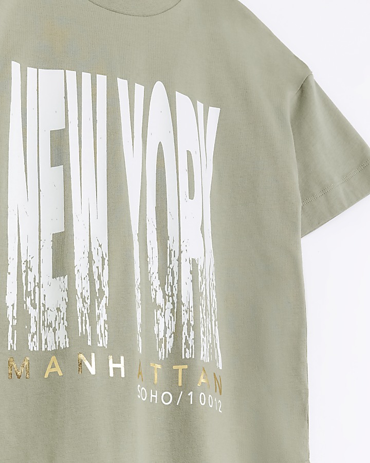 Girls khaki New York graphic t-shirt set