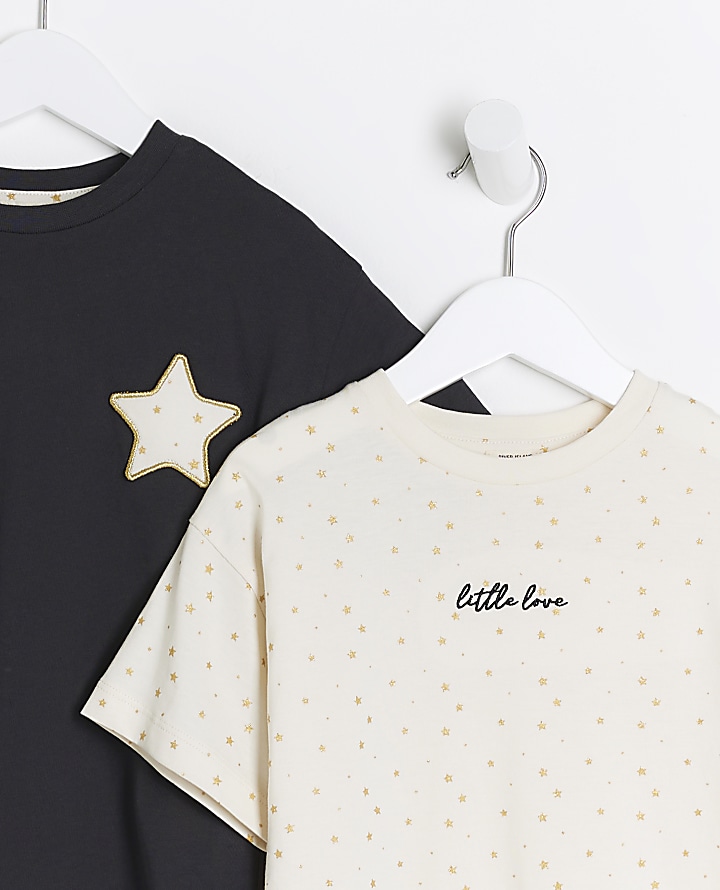Mini girls ecru star t-shirts 2 pack