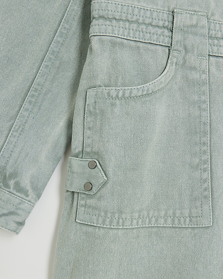 Girls green denim button up shirt dress River Island