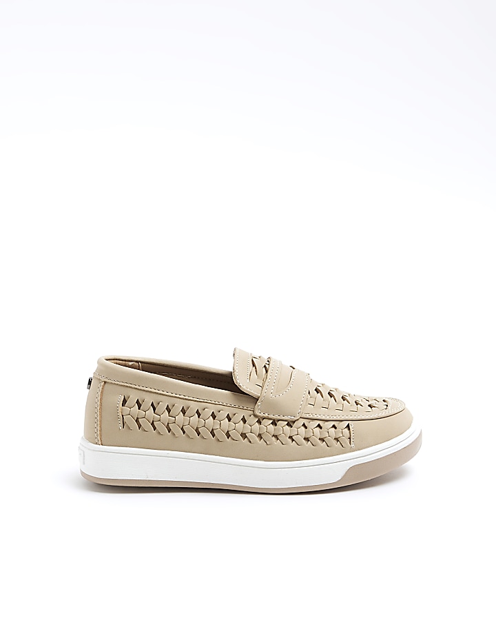 Boys beige weave loafers