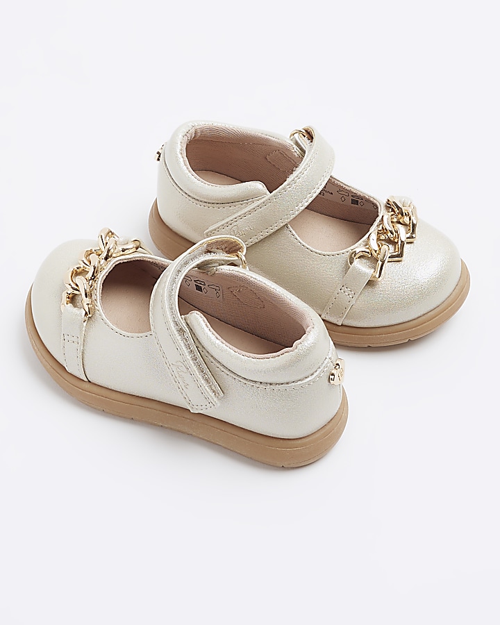 Mini girls gold chain detail mary jane shoes