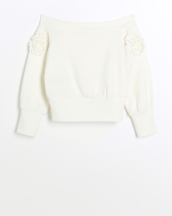 Girls cream flower bardot sweatshirt