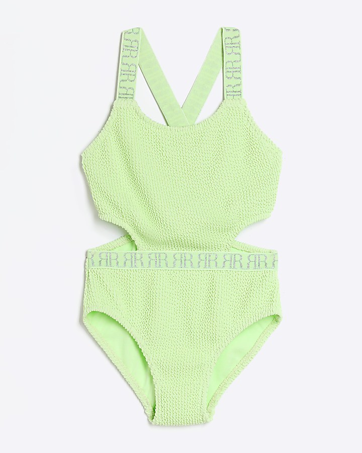 Girls green textured cut out swimsuit River Island