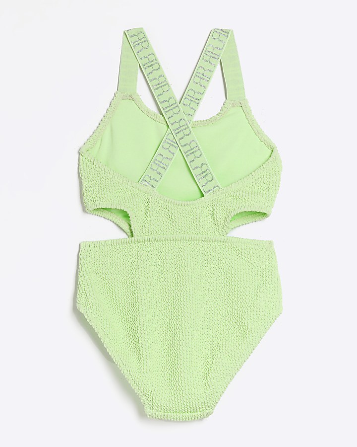Girls green textured cut out swimsuit