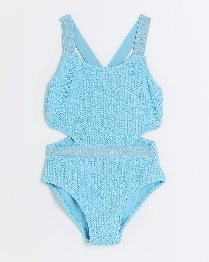 Girls blue textured cut out swimsuit