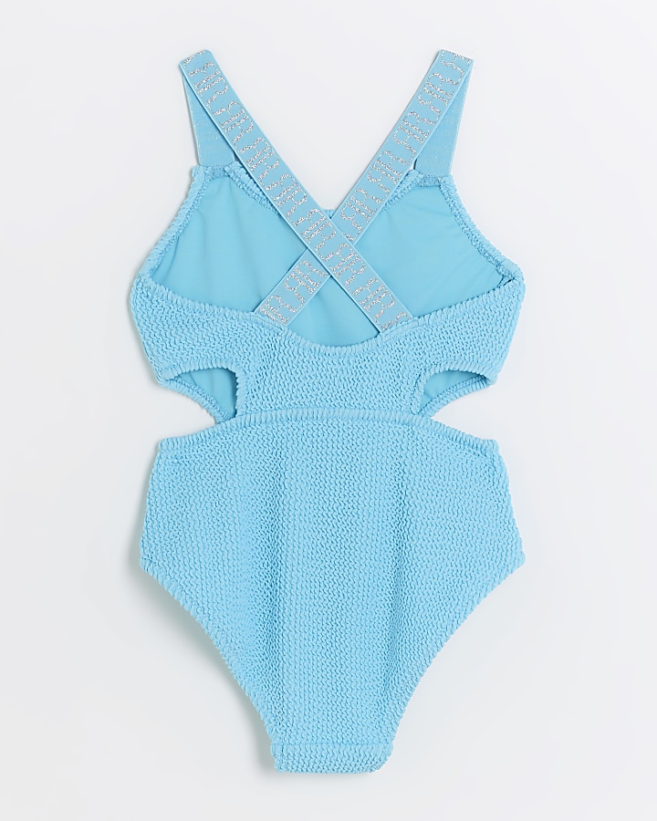 Girls blue textured cut out swimsuit