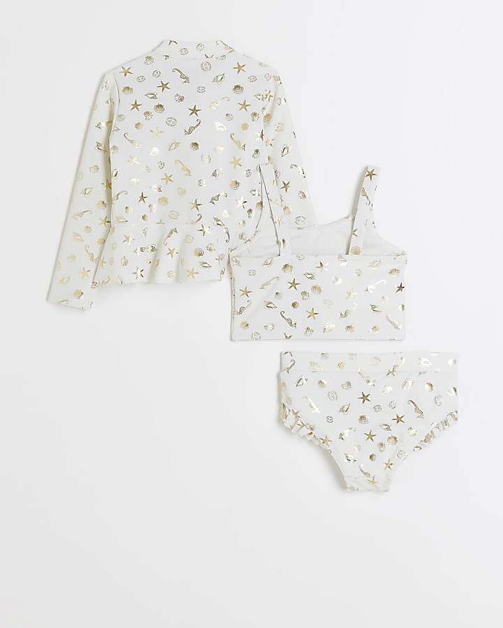 Mini girls cream shell frill bikini set