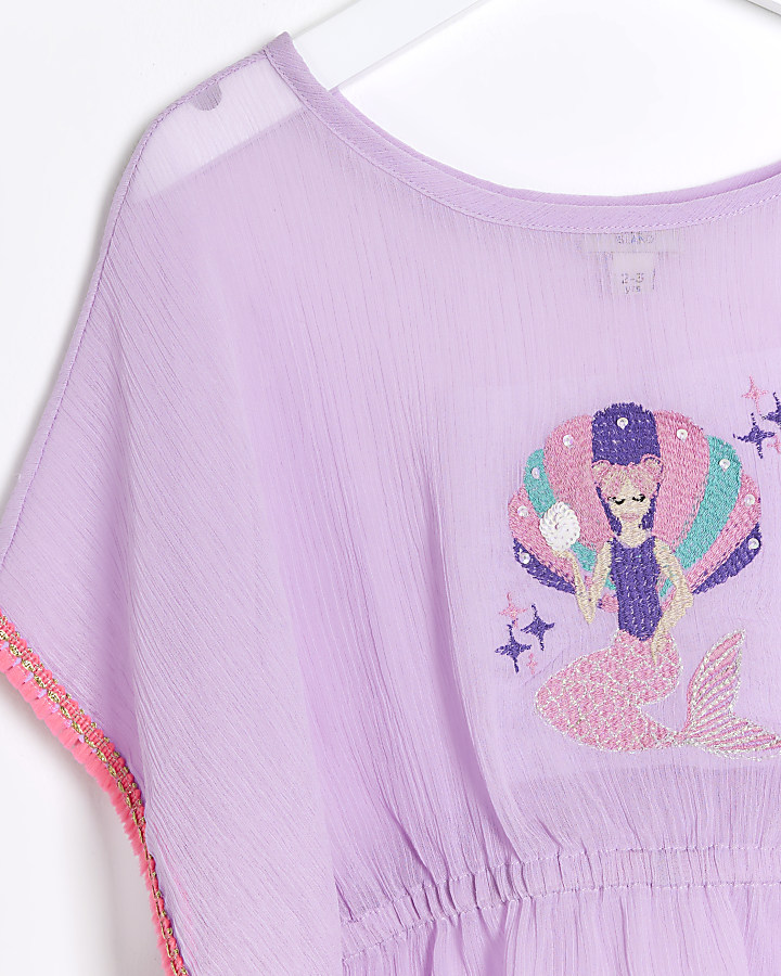 Mini girls purple embroidered mermaid kaftan