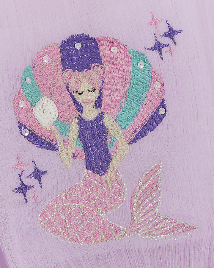 Mini girls purple embroidered mermaid kaftan