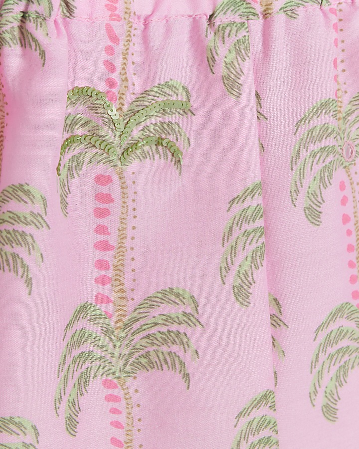 Girls pink palm print frill playsuit