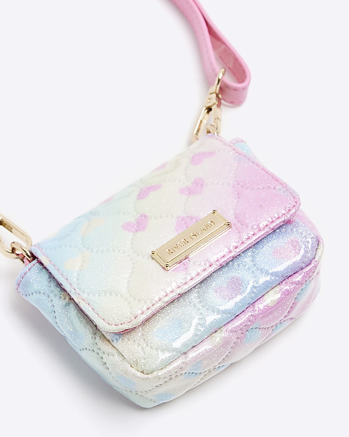 Girls pink heart quilted cross body bag