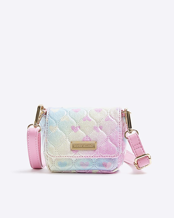 Girls pink heart quilted cross body bag