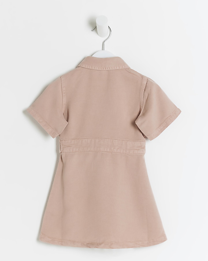 Mini Girls Pink Denim Look Shirt Dress