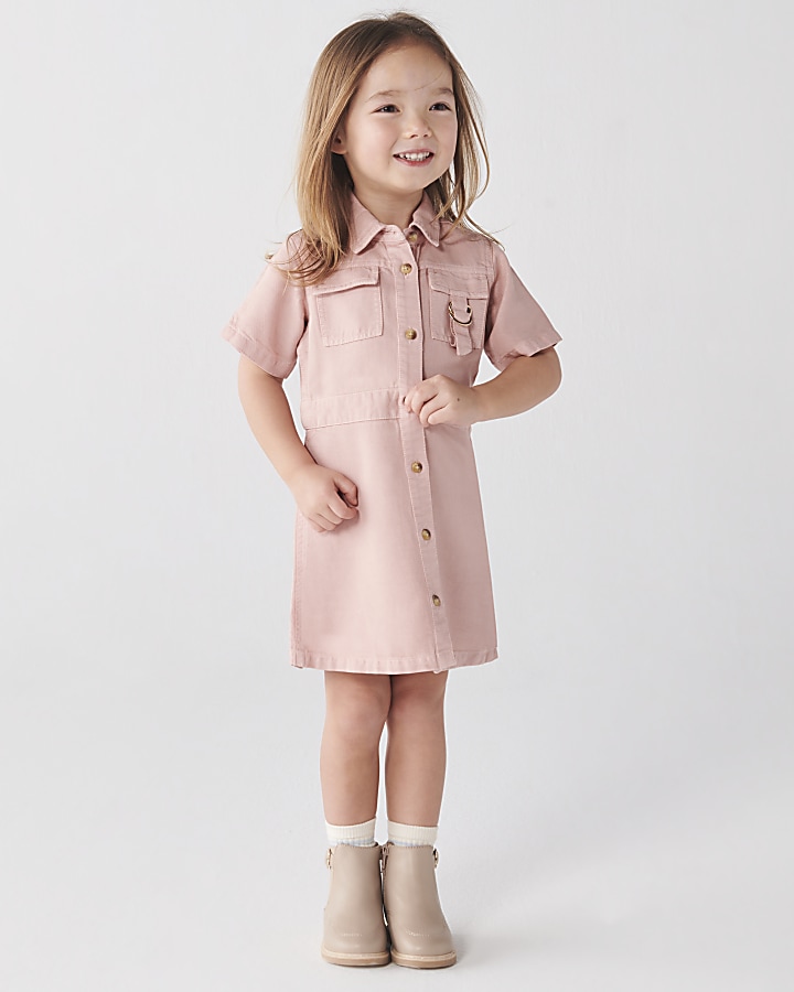 Mini Girls Pink Denim Look Shirt Dress