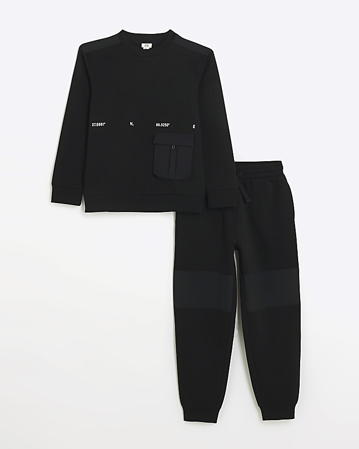 Boys black utility sweatshirt and joggers set