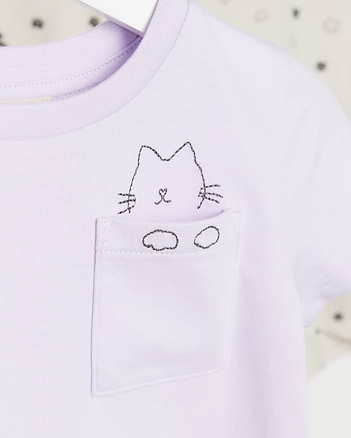 Mini girls ecru cat peplum t-shirt 2 pack