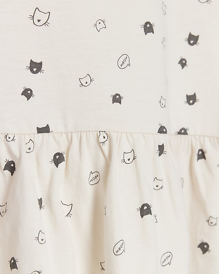 Mini girls ecru cat peplum t-shirt 2 pack