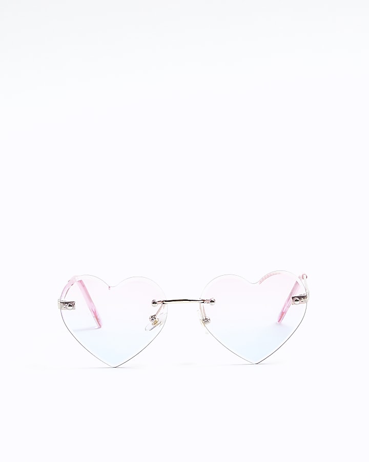 Girls pink rimless heart sunglasses