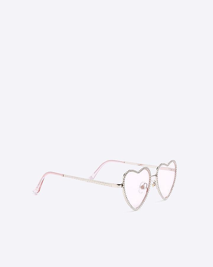 Girls pink diamante heart sunglasses