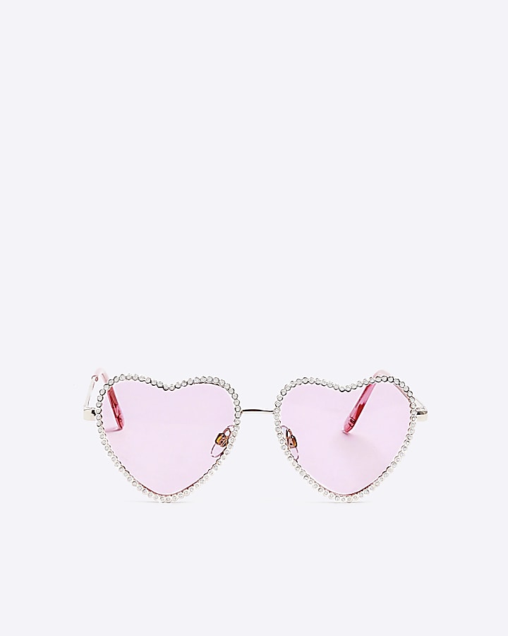 Girls pink diamante heart sunglasses