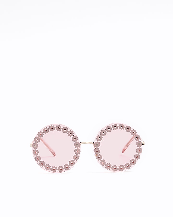Girls pink flower round sunglasses