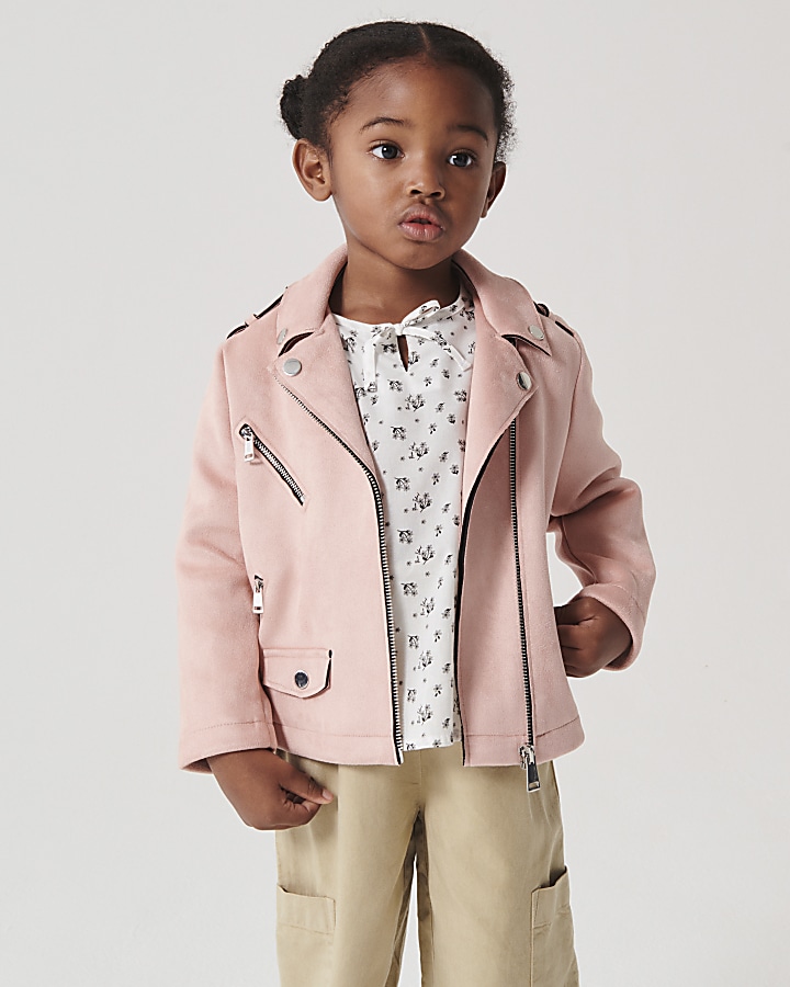 Girls pink leather store jacket