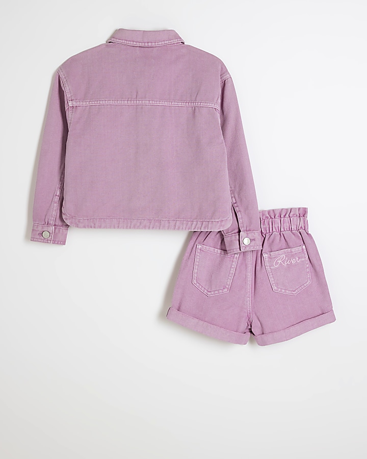 Girls purple denim shacket and shorts set