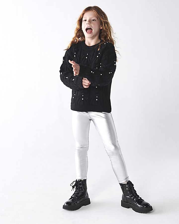 Girls silver disco leggings