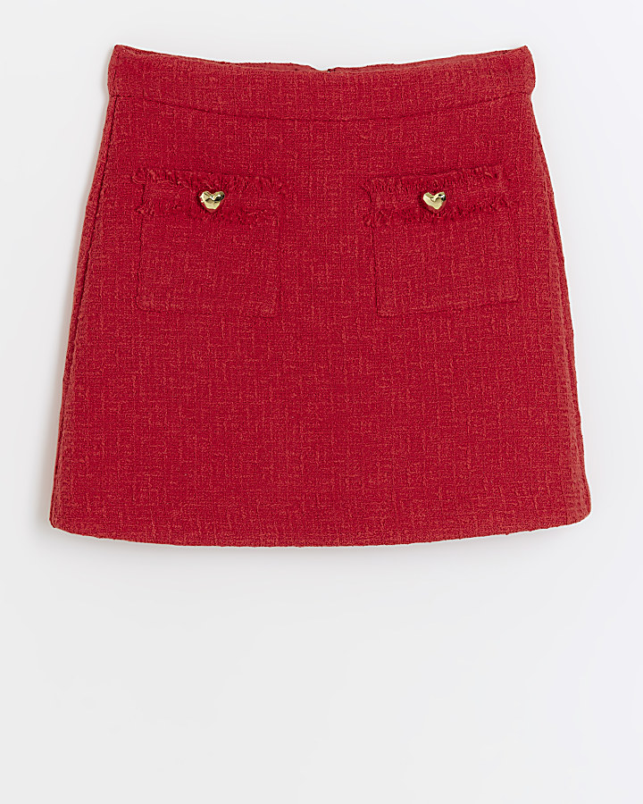 Girls red heart boucle skirt