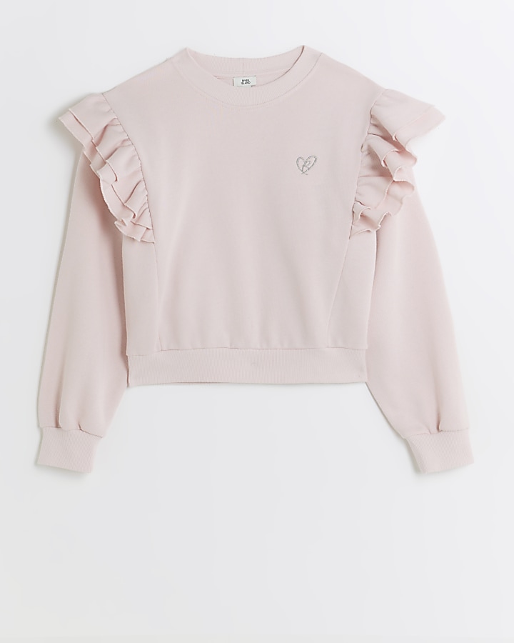 Girls pink frill long sleeve sweatshirt