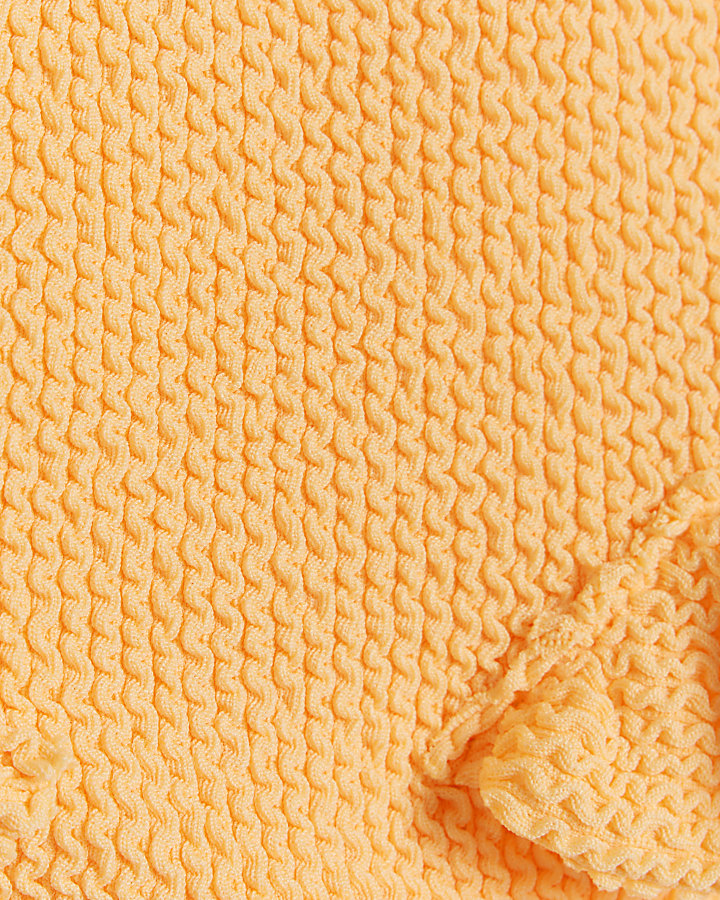 Mini girls orange textured frill swimsuit