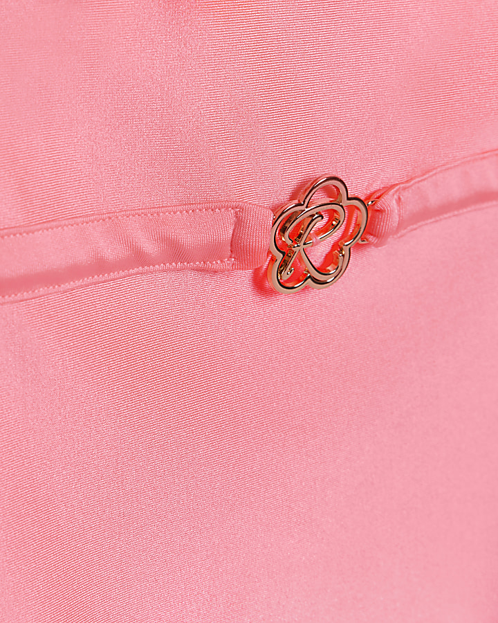 Girls pink flower asymmetric swimsuit