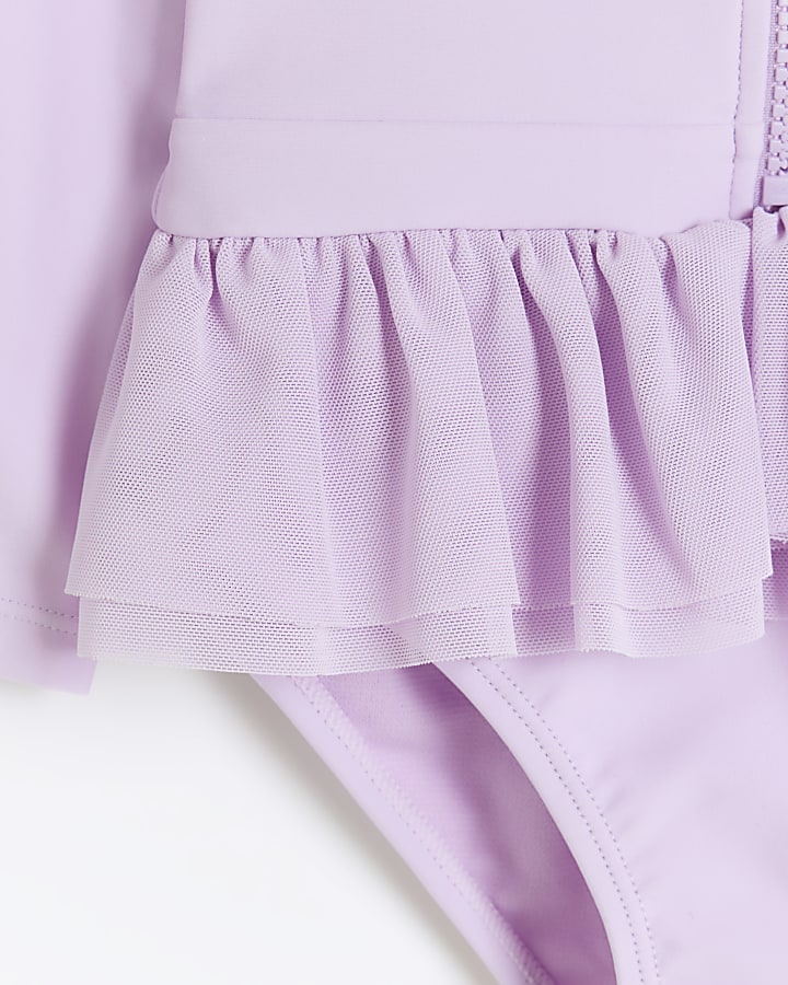 Mini Girls Lilac Butterfly Frill Swimsuit