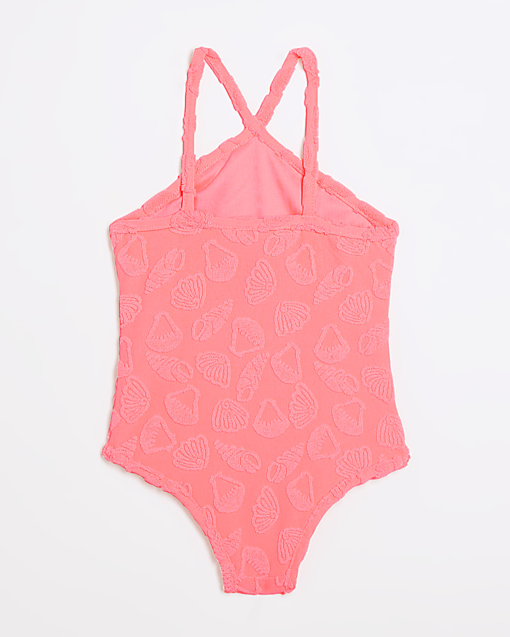 Mini Girls Coral Towelling Shell Swimsuit