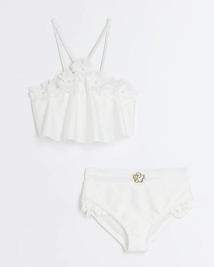Girls white flower bikini set
