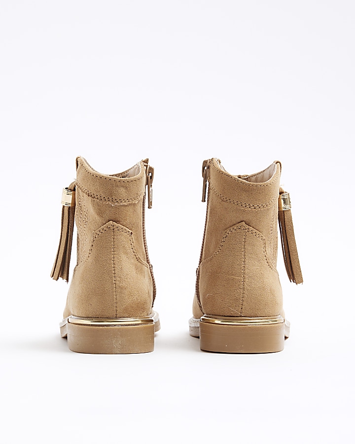 Mini girls brown tassel western boots