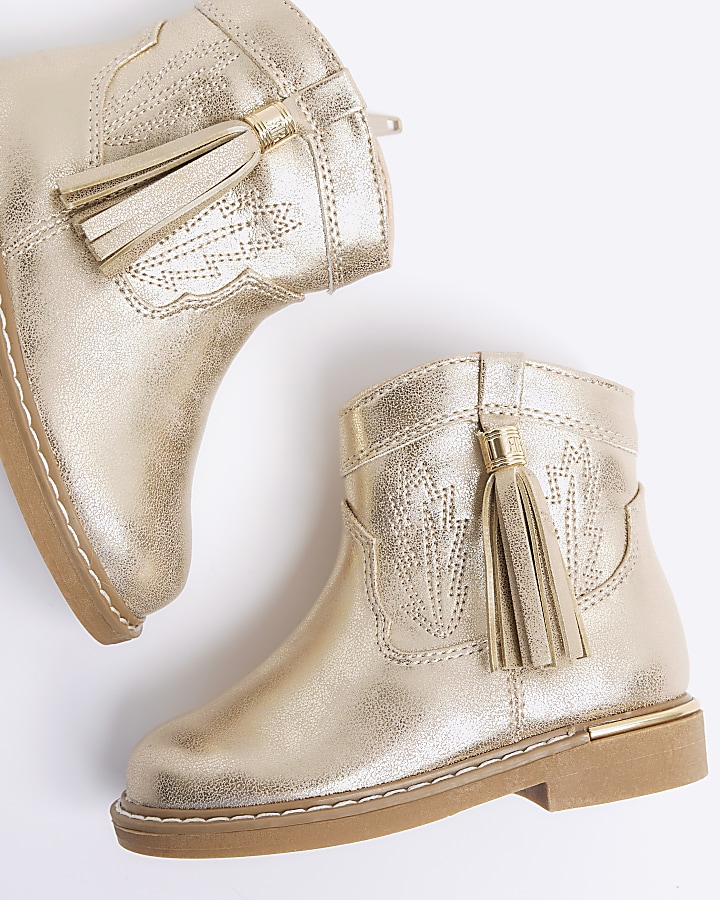 Mini girls gold tassel western boots