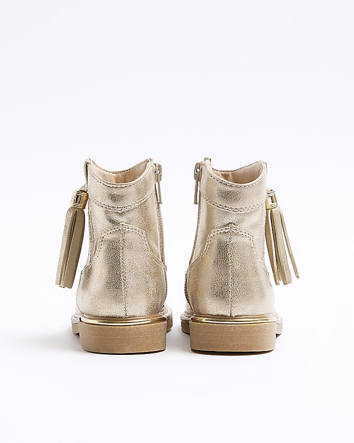 Mini girls gold tassel western boots