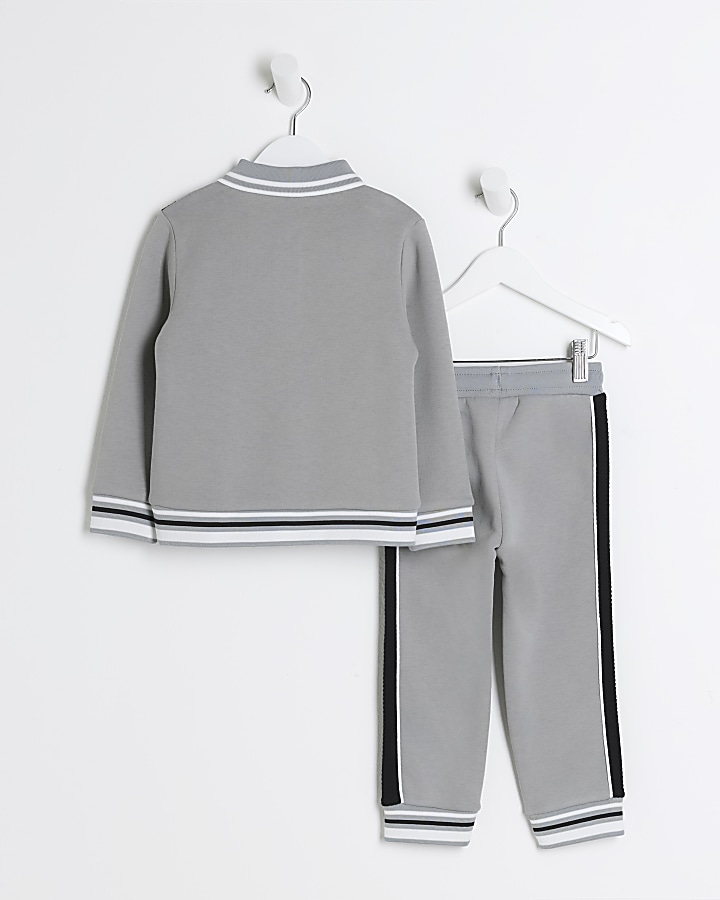Mini boys grey taped sweatshirt set