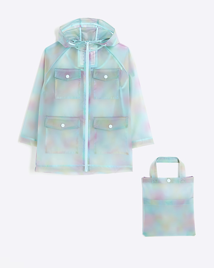 Girls blue rain coat and bag set