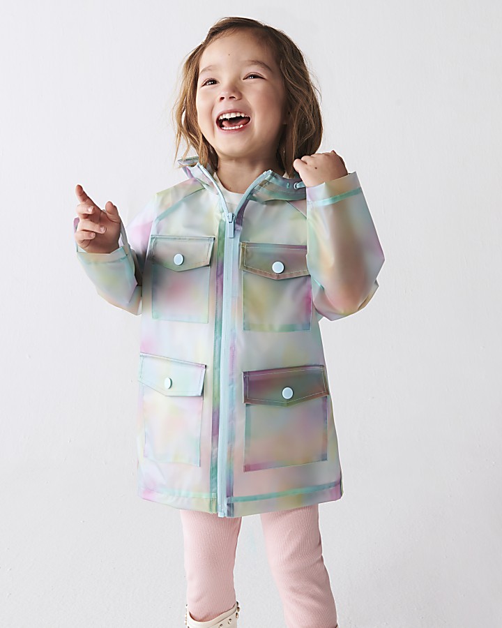 Mini girls blue rain coat with bag set