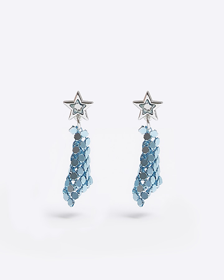 Girls Blue Chainmail Earrings