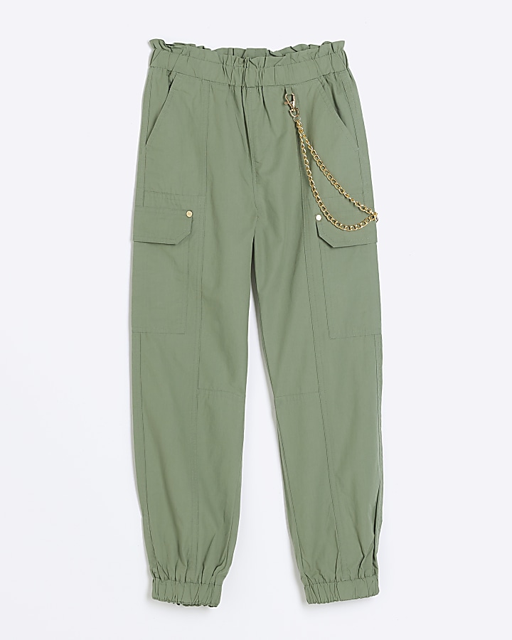 Girls khaki papertouch chain cargo trousers