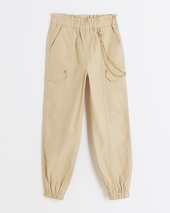 Girls beige chain cargo trousers