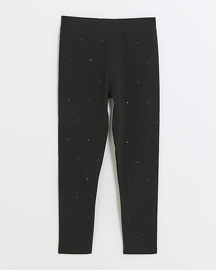 Girls black diamante leggings