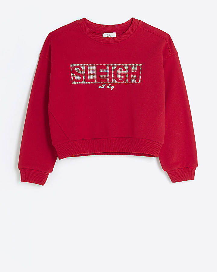 Girls red christmas sleigh sweatshirt