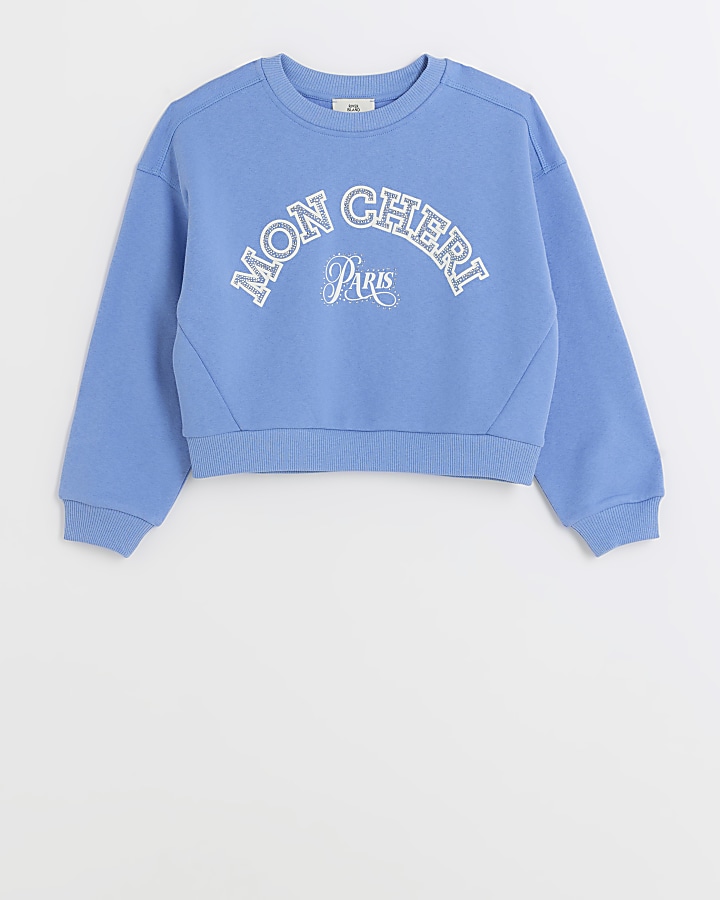 Girls blue diamante graphic sweatshirt