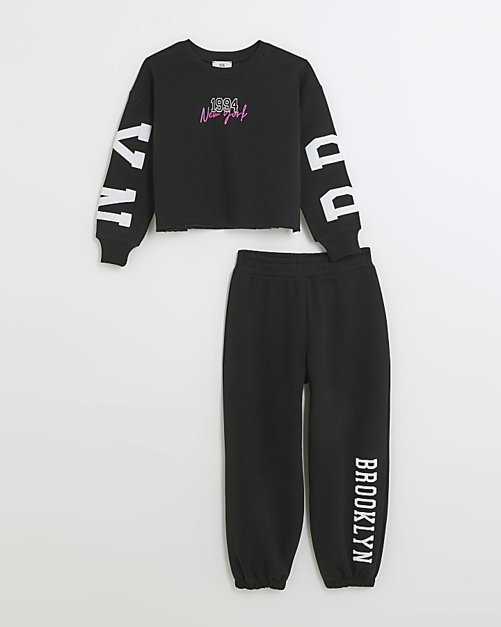 Girls black Brooklyn sweatshirt set